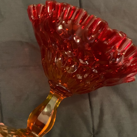 1980s Fenton Amberina Compote Double Crimped Thumbprint candy/nut dish - Picture 2 of 6